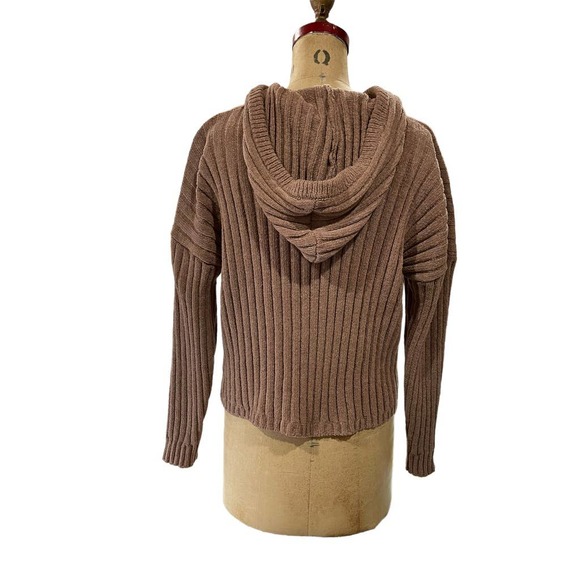 Pink Republic Womens Chenille Hoodie Sweater Brown Ribbed Knit Quarter Zip XL - Picture 6 of 10